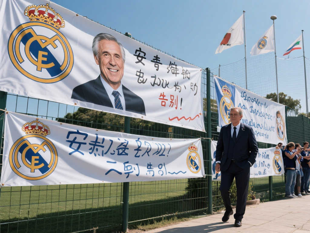 致敬传奇！球迷在巴尔德贝巴斯外拉横幅力挺安切洛蒂